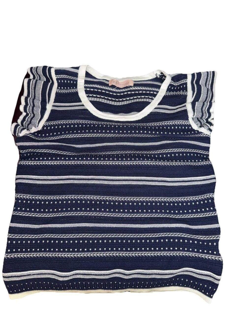 Sm Navy White Striped Ruffle flutter Sleeve Crochet cottagecore boho festival